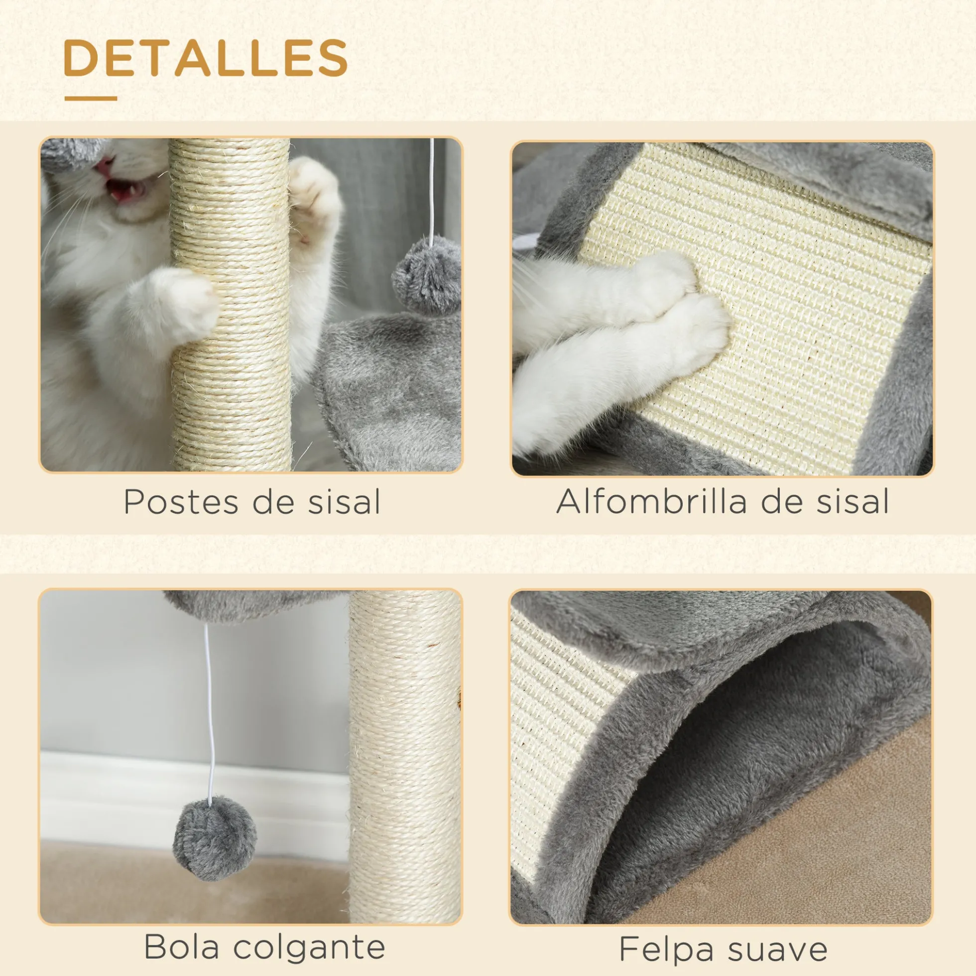Pawhut Árbol Rascador Para Gatos Pequeños 43 Cm Con Poste Giratorio Con Bolas