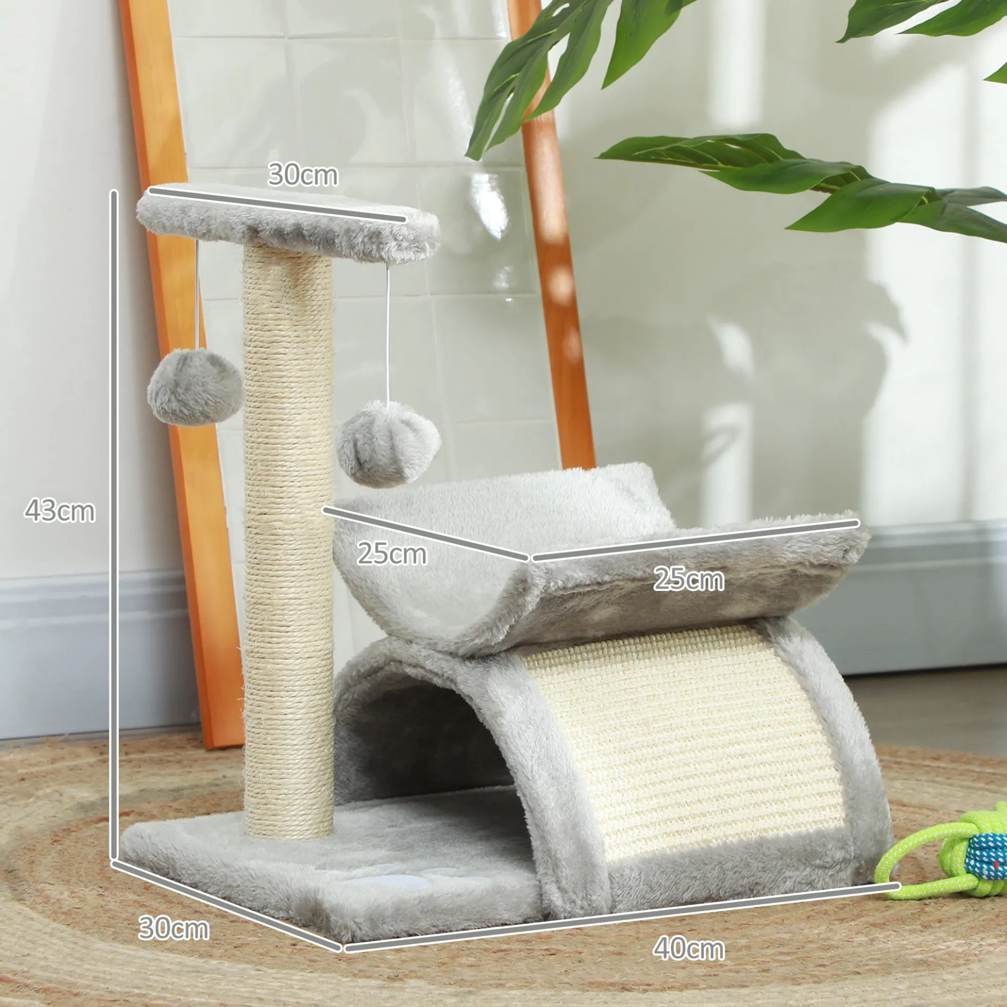 Pawhut Árbol Rascador Para Gatos Pequeños 43 Cm Con Poste Giratorio Con Bolas