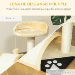 Pawhut Árbol Rascador Para Gatos 2 Niveles Con Poste Tablero Para Rascar Beige