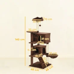 Pawhut Árbol Rascador Para Gatos 140 Cm Con Múltiples Plataformas Marrón