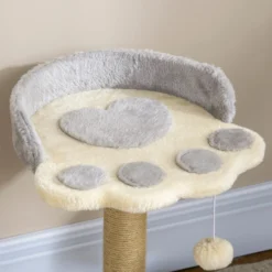 Pawhut Árbol Rascador Para Gatos Altura 44 Cm Con 2 Camas Poste Yute Gris Claro