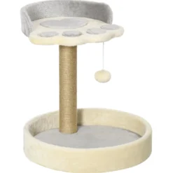 Pawhut Árbol Rascador Para Gatos Altura 44 Cm Con 2 Camas Poste Yute Gris Claro