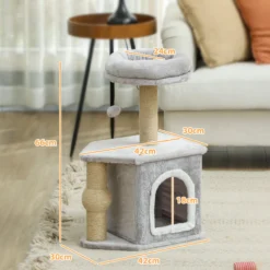 Pawhut Árbol Rascador Para Gatos Altura 66 Cm Con Cama Poste De Yute Gris Claro