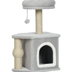 Pawhut Árbol Rascador Para Gatos Altura 66 Cm Con Cama Poste De Yute Gris Claro