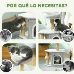 Pawhut Árbol Rascador Para Gatos Altura 66 Cm Con Cama Poste De Yute Gris Claro