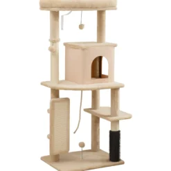 Pawhut Árbol Rascador Para Gatos Grande Altura 132 Cm Beige