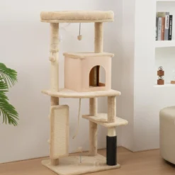 Pawhut Árbol Rascador Para Gatos Grande Altura 132 Cm Beige