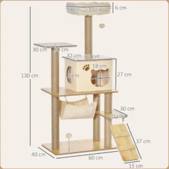Pawhut Árbol Rascador Para Gatos Con Plataformas Hamaca Escalera Cueva 60x40x130