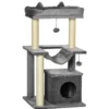 Pawhut Árbol Rascador Para Gatos Altura 90 Cm De 3 Niveles 48x48x90 Cm Gris