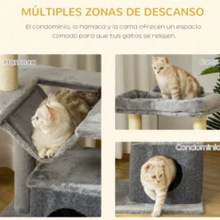 Pawhut Árbol Rascador Para Gatos Altura 90 Cm De 3 Niveles 48x48x90 Cm Gris