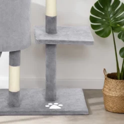 Pawhut Árbol Rascador Para Gatos Grande Altura 134 Cm Con 6 Postes De Sisal Gris