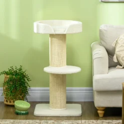 Pawhut Árbol Rascador Para Gatos Altura 91 Cm De 3 Niveles 45x45x91cm Crema