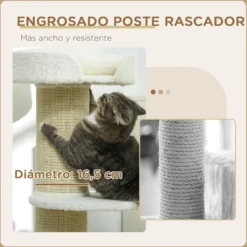 Pawhut Árbol Rascador Para Gatos Altura 91 Cm De 3 Niveles 45x45x91cm Crema