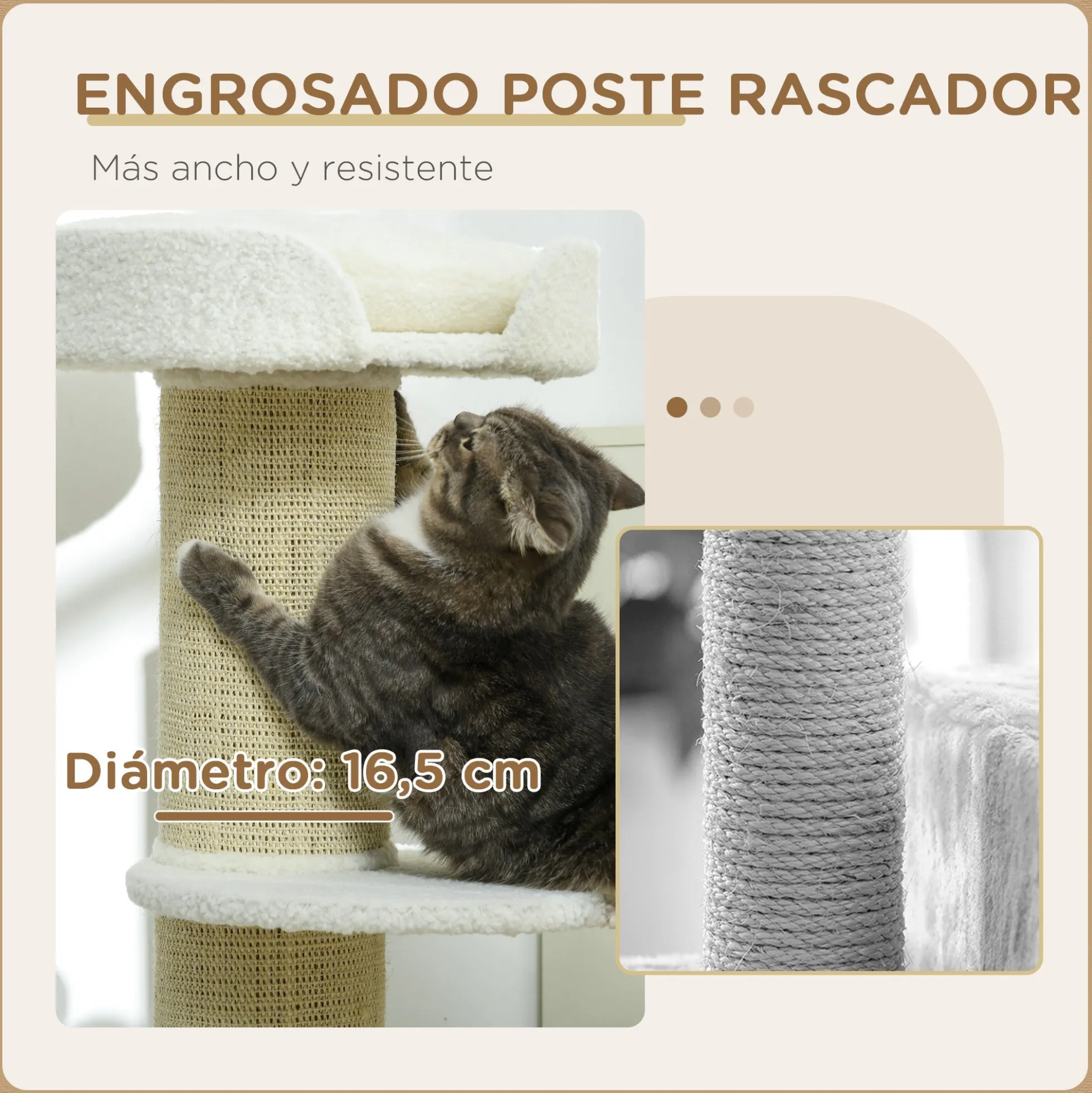 Pawhut Árbol Rascador Para Gatos Altura 91 Cm De 3 Niveles 45x45x91cm Crema