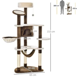 Pawhut Árbol Rascador Para Gatos Grande 65x50x153 Cm Con Hamaca Marrón