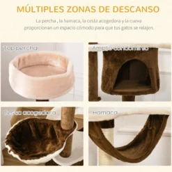 Pawhut Árbol Rascador Para Gatos Grande 65x50x153 Cm Con Hamaca Marrón