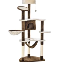 Pawhut Árbol Rascador Para Gatos Grande 65x50x153 Cm Con Hamaca Marrón
