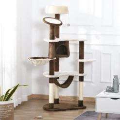 Pawhut Árbol Rascador Para Gatos Grande 65x50x153 Cm Con Hamaca Marrón