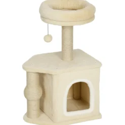 Pawhut Árbol Rascador Para Gatos Altura 66 Cm Con Cama Poste De Yute Beige