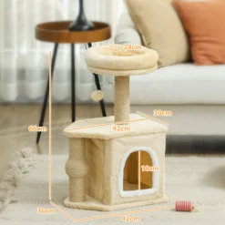 Pawhut Árbol Rascador Para Gatos Altura 66 Cm Con Cama Poste De Yute Beige