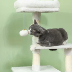 Pawhut Árbol Rascador Para Gatos 126 Cm Con Plataformas Bolas Colgantes Crema