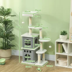 Pawhut Árbol Rascador Para Gatos 126 Cm Con Plataformas Bolas Colgantes Crema