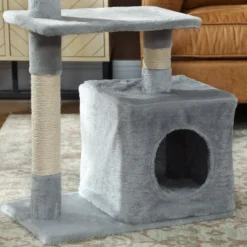 Pawhut Árbol Rascador Para Gatos Con Postes Plataformas Caja Bola Colgante Gris