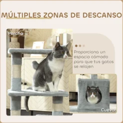 Pawhut Árbol Rascador Para Gatos Con Postes Plataformas Caja Bola Colgante Gris