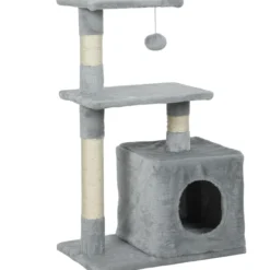 Pawhut Árbol Rascador Para Gatos Con Postes Plataformas Caja Bola Colgante Gris