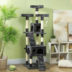 Pawhut Árbol Rascador Para Gatos Grande 49x49x173 Cm Con Múltiples Niveles Gris
