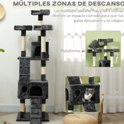 Pawhut Árbol Rascador Para Gatos Grande 49x49x173 Cm Con Múltiples Niveles Gris