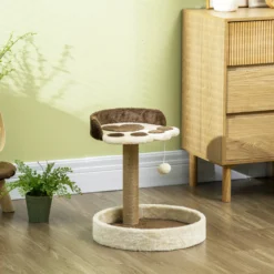 Pawhut Árbol Rascador Para Gatos Altura 44 Cm Con 2 Camas Poste De Yute Marrón