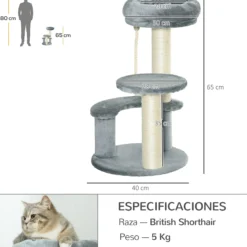 Pawhut Árbol Rascador Para Gatos Con Cama De Felpa Y Postes De Cuerda De Sisal