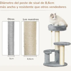 Pawhut Árbol Rascador Para Gatos Con Cama De Felpa Y Postes De Cuerda De Sisal