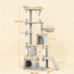 Pawhut Árbol Rascador Para Gatos Grande Altura 170 Cm Gris Claro