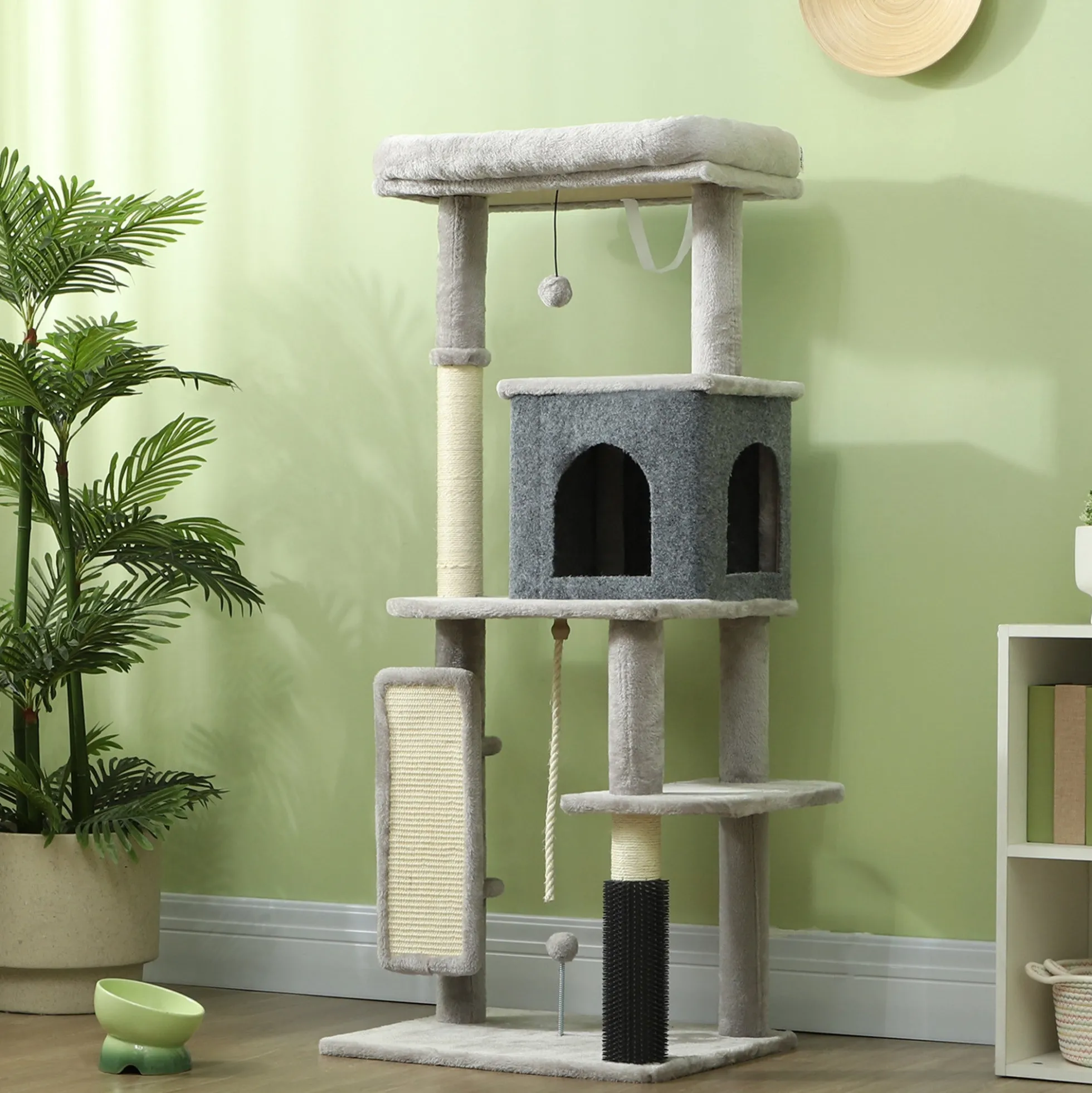 Pawhut Árbol Rascador Para Gatos Grande Altura 132 Cm Gris Claro
