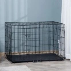 Pawhut Transportín De Perro De 2 Puertas Plegable Con Asa Acero 121x76,5x81 Cm