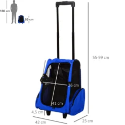 Pawhut Transportín 2 En 1 Para Mascotas Carrito Mochila Ruedas 42x25x55 Cm Azul