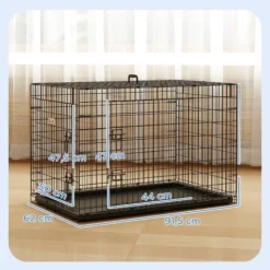 Pawhut Transportín Jaula De Transporte De Metal Para Perro 90x57,5x62 Cm Negro