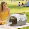 Pawhut Transportín Para Gatos Perros Pequeños De Plástico Carga 4 Kg Gris Claro