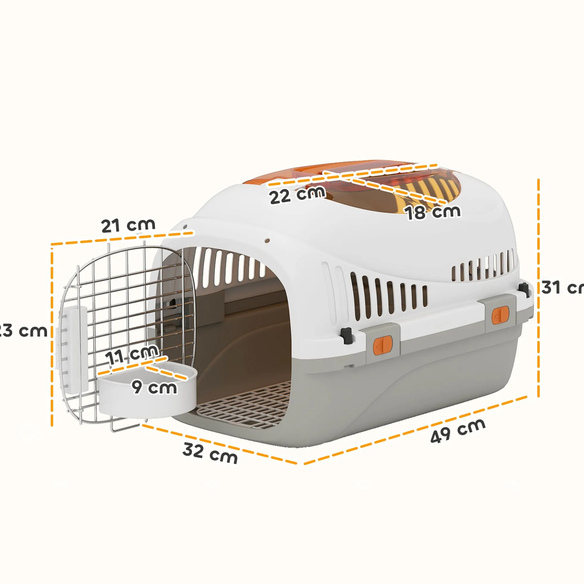 Pawhut Transportín Para Gatos Perros Pequeños De Plástico Carga 4 Kg Gris Claro