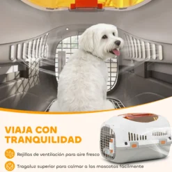 Pawhut Transportín Para Gatos Perros Pequeños De Plástico Carga 4 Kg Gris Claro