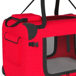 Pawhut Transportín Perro Gato Plegable 60x41,5x41 Cm Con Puertas Cojín Rojo
