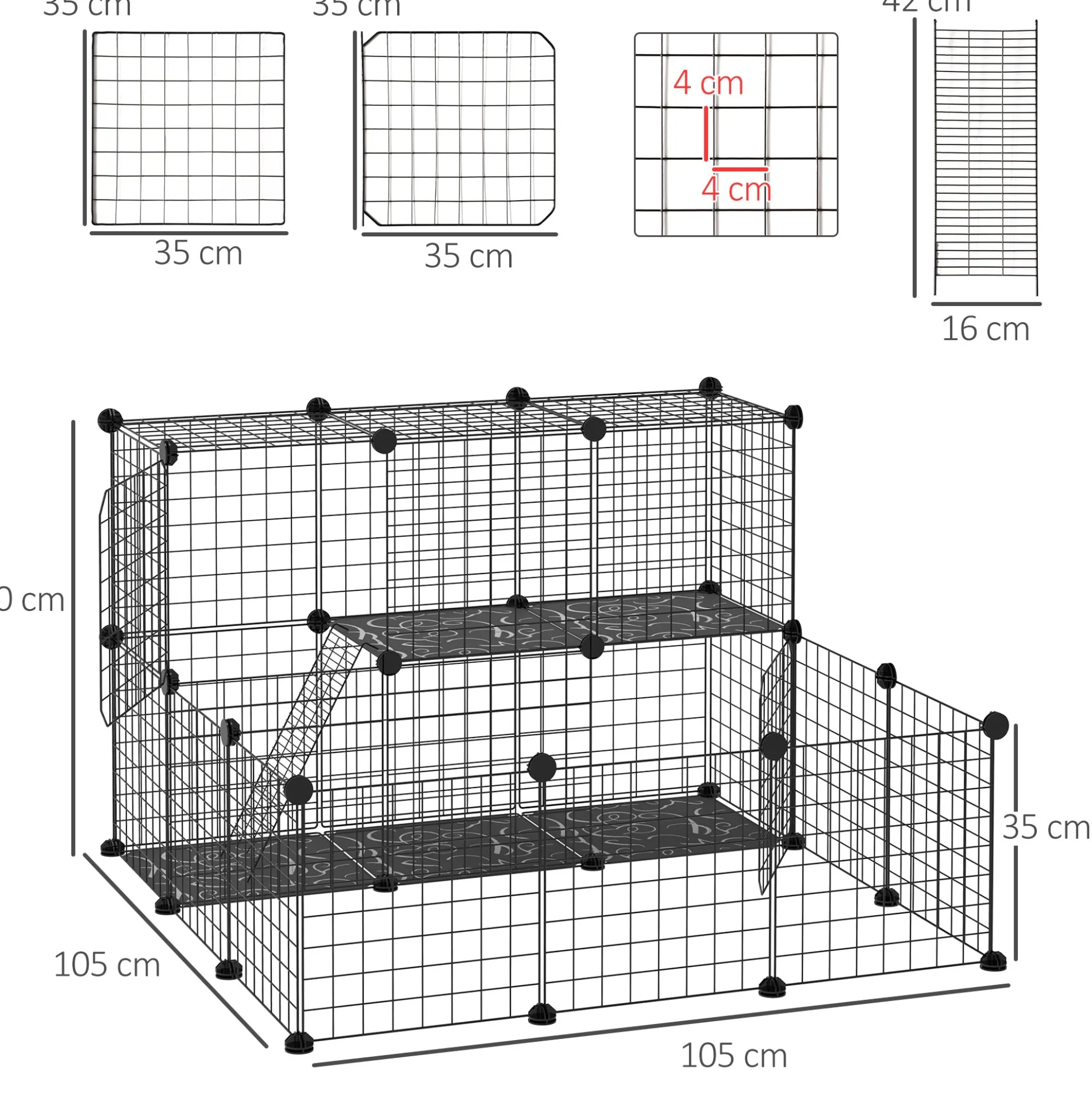 Pawhut Valla Para Animales Pequeños Diy Con 24 Paneles Para Conejos 105x105x70cm