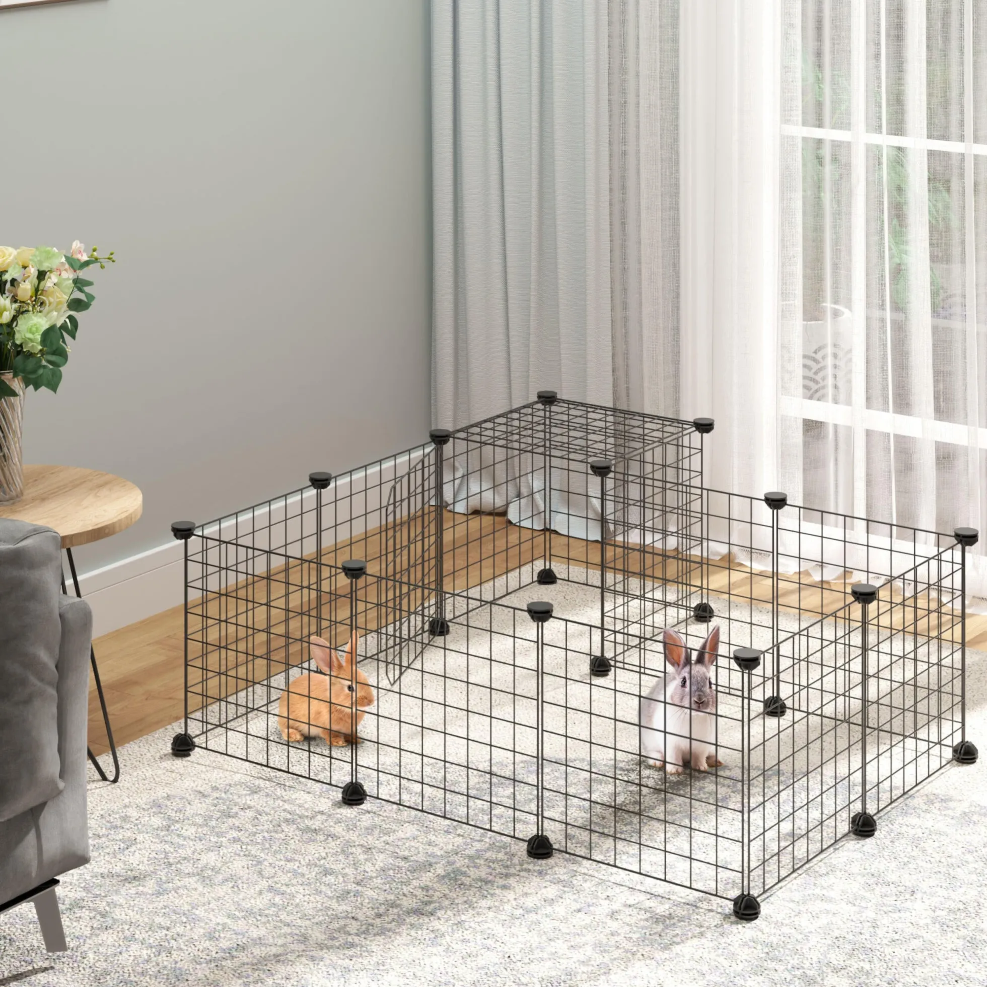 Pawhut Valla Para Animales Pequeños Diy Con 24 Paneles Para Conejos 105x105x70cm