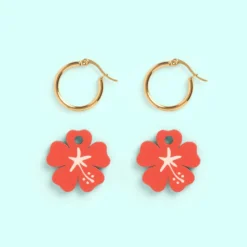 Pendientes Hibisco - Aro de Acero Quirúrgico y Bañado en Oro de 18k - Nature Vibes
