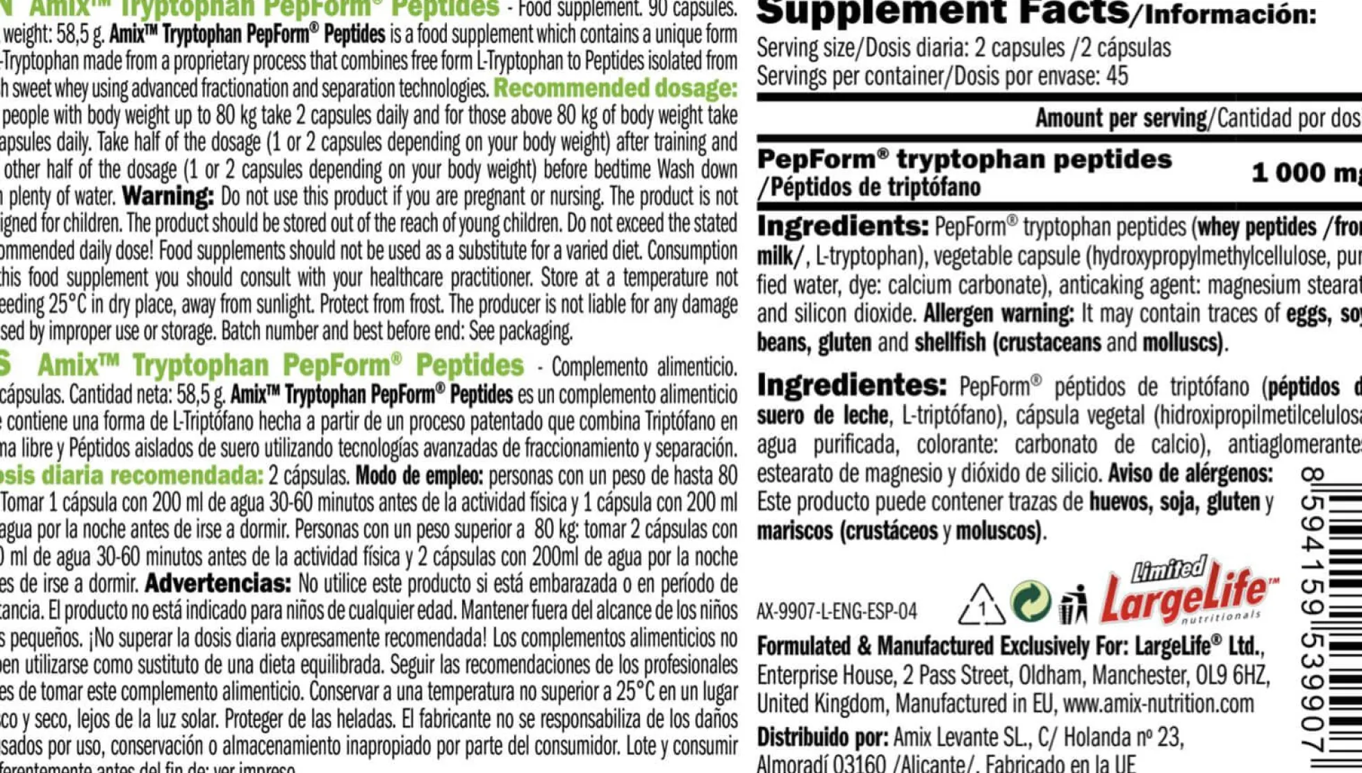 Peptide Pepform Tryptophan 90 Caps