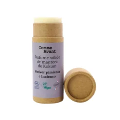Perfume sólido amaderado y especiado con manteca de kokum Vetiver pimientado e Incienso Comme Avant 20 ml