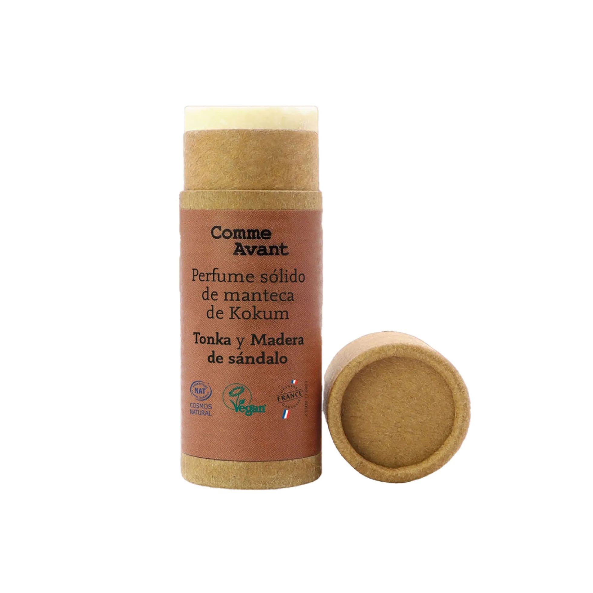 Perfume sólido amaderado y especiado con manteca de kokum Tonka y Madera de sándalo Comme Avant 20 ml