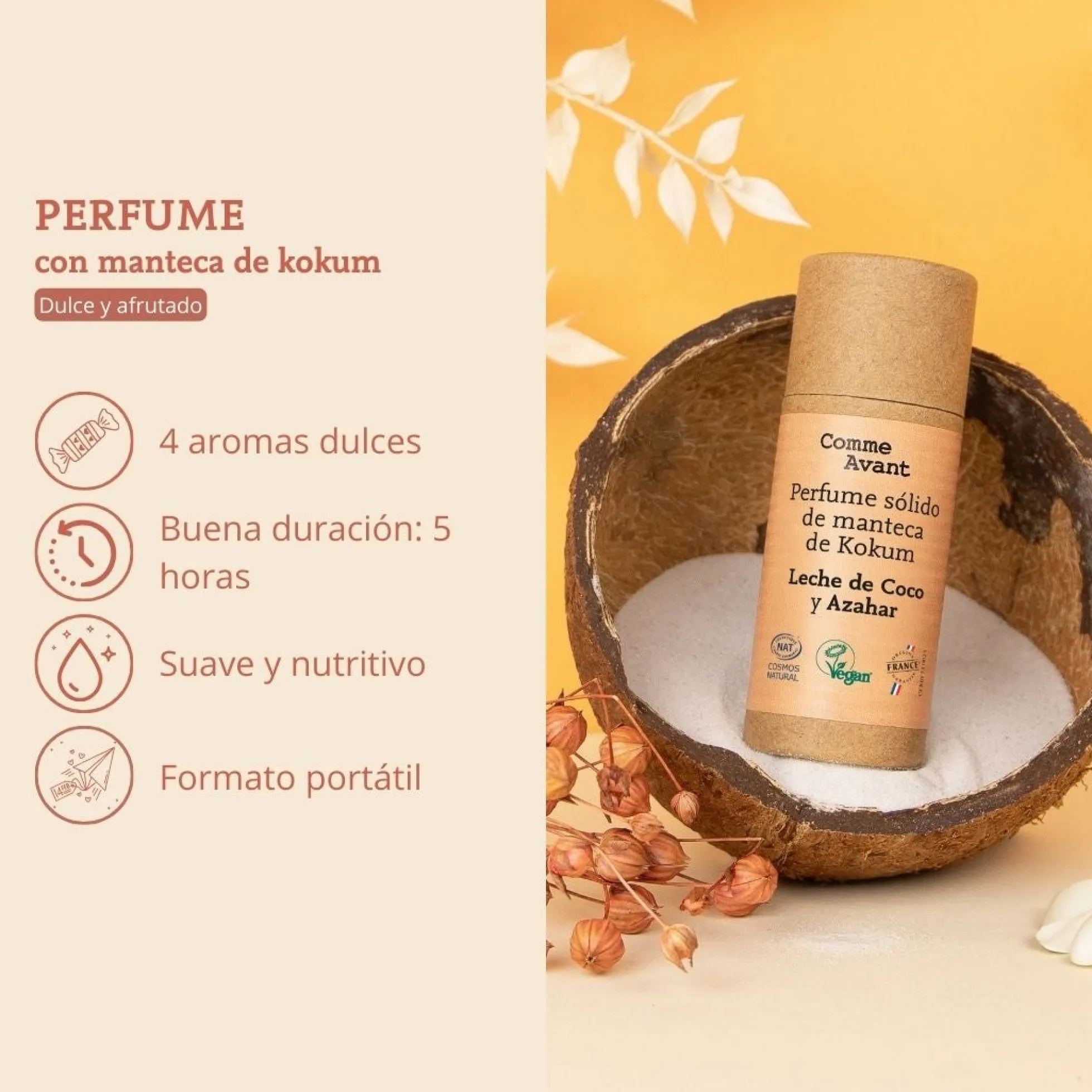 Perfume sólido dulce y afrutado con manteca de kokum Pachulí y Cereza Comme Avant 20 ml